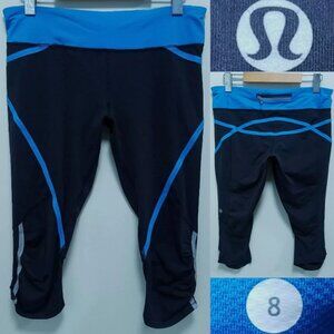 Lululemon Run Pace Crop Yoga Leggings Size 8 Medium Blue Pant Skinny Black